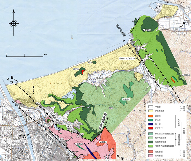 鳥取市浜坂砂丘周辺の地質図
